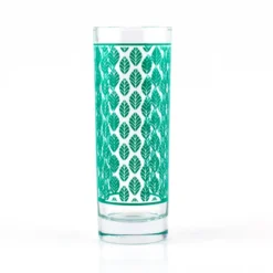 Outlet ⌛ BarMan BarConic® Collins Glass - Dark Green Retro Leaves Pattern - 9.5 Ounce ????