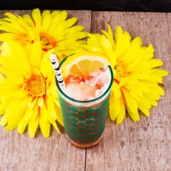 Outlet ⌛ BarMan BarConic® Collins Glass - Dark Green Retro Leaves Pattern - 9.5 Ounce ???? -BarMan - shop Barconic retro green leaves scene2 700x700