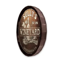 Budget ???? BarMan Custom Wood Barrel Top Sign – Vineyard ⭐ -BarMan - shop BarrelTop SideAngledView LG BT KC BARR SIGN VINE 700x700