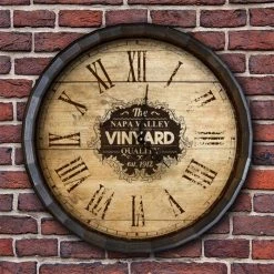 Best Pirce ???? BarMan Large Vineyard Roman Numeral Wood Barrel Top Clock ???? -BarMan - shop BarrelTop StraightFlatView LG BARR CLOCK ROMAN 700x700