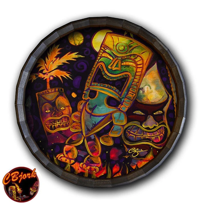 Coupon ⭐ BarMan Tiki Fire Night Wood Barrel Top Sign/Clock ???? 1 Coupon ⭐ BarMan Tiki Fire Night Wood Barrel Top Sign/Clock ????