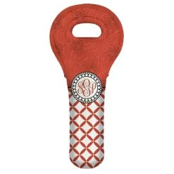 Budget ???? BarMan CUSTOMIZABLE Wine Tote - Monogram Design - Red Sunburst // Lattice Pattern ????