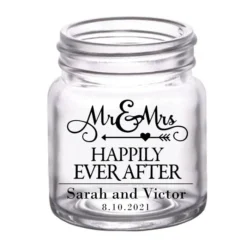 Deals ???? BarMan CUSTOMIZABLE - 2oz Clear Mini Mason Jar Shot Glass - Mr. And Mrs. Happily ????