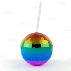 Brand new ⭐ BarMan Rainbow Disco Ball Novelty Cup - Plastic With Straw And Lid - 12 Ounce ????
