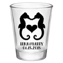 New ???? BarMan CUSTOMIZABLE - 1.75oz Clear Wedding Shot Glass - Seahorse Love ????