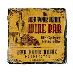 Buy ???? BarMan CUSTOMIZABLE Rock Slate Coaster - Wine Bar Themed ???? -BarMan - shop slate coaster wine bar web yel 700x700