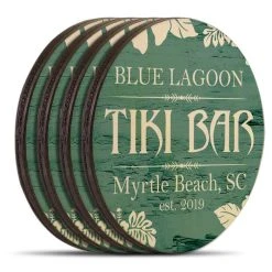 Outlet ⌛ BarMan Wooden Round Coasters - Customizable - Tiki Theme - Set Of 4 ????
